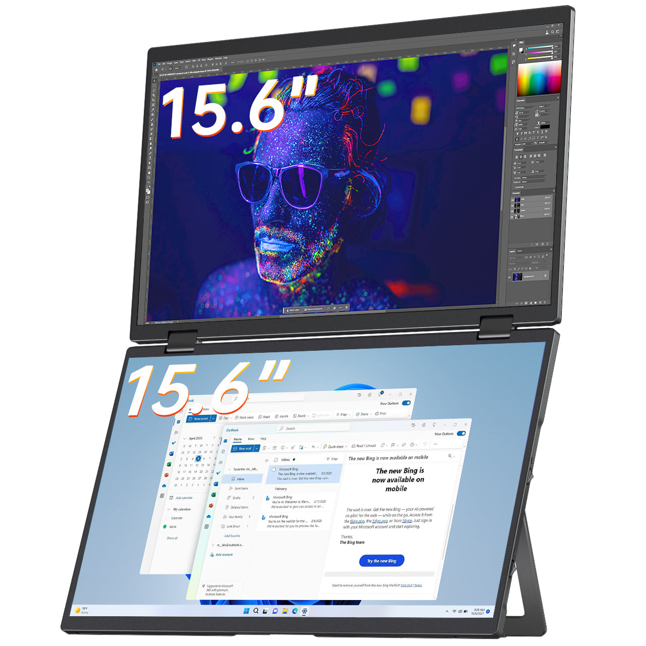 VisionOwl Stacked Portable Monitor 15.6inch Dual Foldable Travel Display 1080P 120% sRGB ΔE<2 USB-C HDMI Triple Laptop Screen Extender