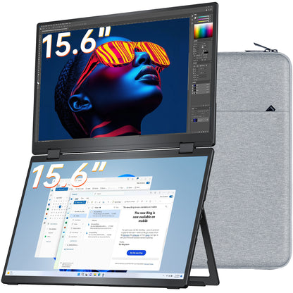 VisionOwl Portable Monitor 15.6 Inch 1080P Dual Foldable Laptop Monitor, HDR USB-C HDMI IPS Portable Screen for Laptop PC MacBook Pro Air PS5 Xbox, Built-in Kickstand Speakers, VESA Mountable