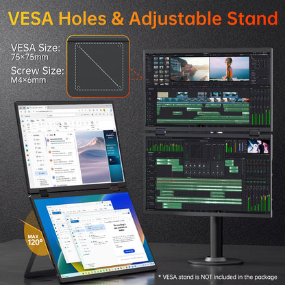 VisionOwl Portable Monitor 15.6 Inch 1080P Dual Foldable Laptop Monitor, HDR USB-C HDMI IPS Portable Screen for Laptop PC MacBook Pro Air PS5 Xbox, Built-in Kickstand Speakers, VESA Mountable