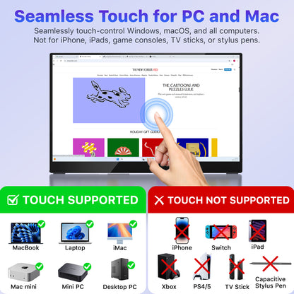 VisionOwl Portable Monitor Touchscreen 15.6 Inch 10-Point Touch Screen with Tempered Glass Laptop Monitor, USB-C HDMI Portable Screen for Laptop PC MacBook, Built-in Kickstand Speakers, VESA Holes