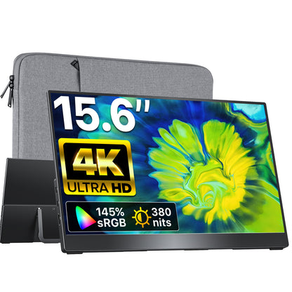 VisionOwl Portable Monitor 15.6 Inch 4K UHD 145% sRGB Second Screen, USB-C HDMI HDR FreeSync Travel Monitor for Laptop MacBook PC PS5 Xbox, VESA Mountable, with Speakers, Adjustable Kickstand