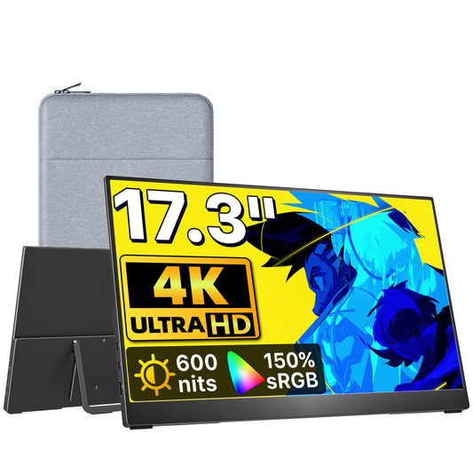 VisionOwl Large Portable Monitor 17.3-Inch 4K UHD 600 nits Laptop Monitor 150% sRGB USB-C HDMI IPS Portable Screen for Laptop PC Mac PS5 Xbox Built-in Kickstand Speakers VESA Mountable