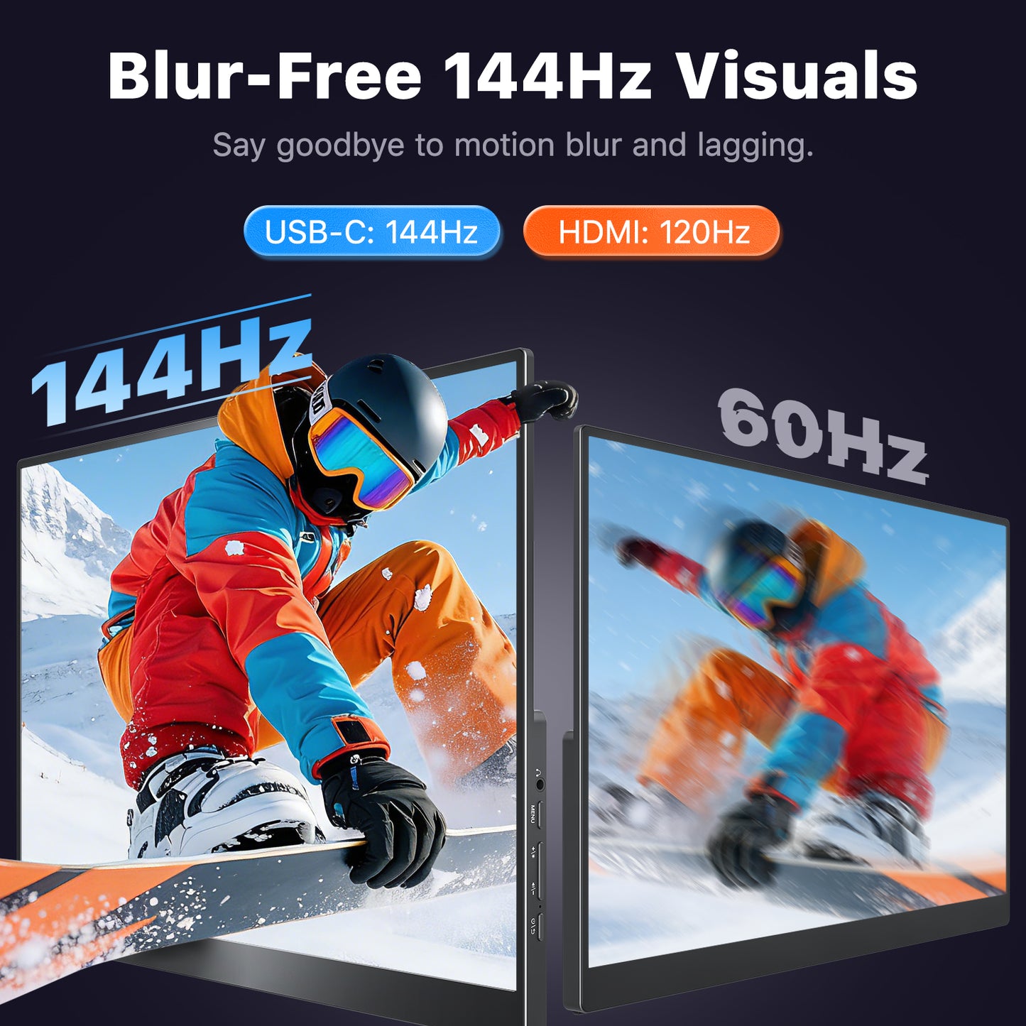 VisionOwl Portable Monitor 16 Inch 2.5K QHD 144Hz 16:10 Second Screen, USB-C HDMI HDR Travel Monitor for Laptop PC MacBook PS5 Xbox, VESA Mountable, with Speakers, Built-in Kickstand