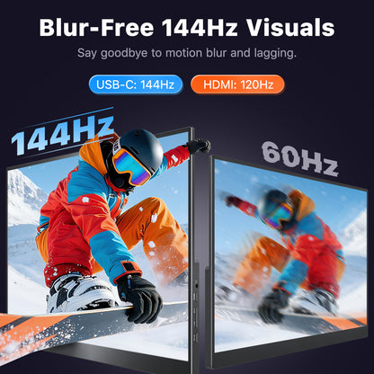 VisionOwl Portable Monitor 16 Inch 2.5K QHD 144Hz 16:10 Second Screen, USB-C HDMI HDR Travel Monitor for Laptop PC MacBook PS5 Xbox, VESA Mountable, with Speakers, Built-in Kickstand