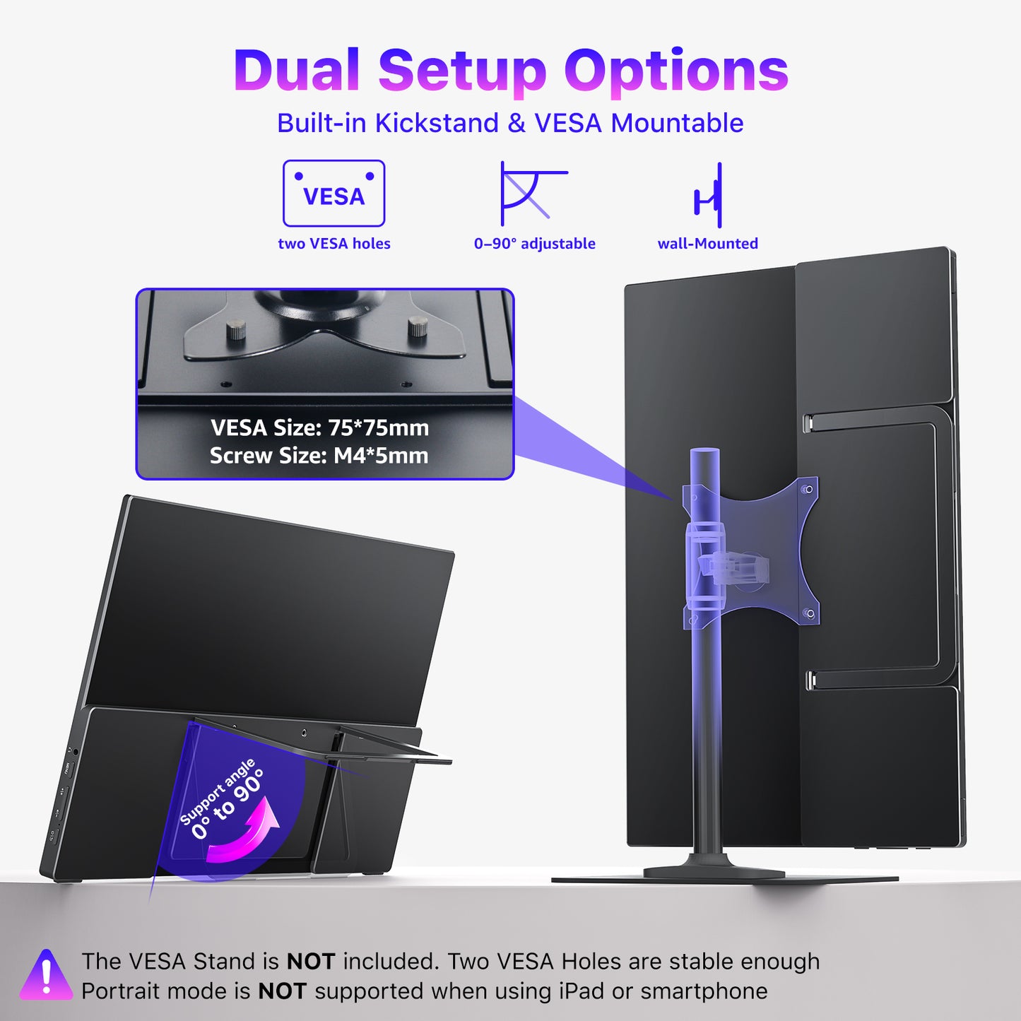 VisionOwl Portable Monitor 15.6 Inch 4K UHD 145% sRGB Second Screen, USB-C HDMI HDR FreeSync Travel Monitor for Laptop MacBook PC PS5 Xbox, VESA Mountable, with Speakers, Adjustable Kickstand