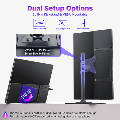 VisionOwl Portable Monitor 15.6 Inch 4K UHD 145% sRGB Second Screen, USB-C HDMI HDR FreeSync Travel Monitor for Laptop MacBook PC PS5 Xbox, VESA Mountable, with Speakers, Adjustable Kickstand