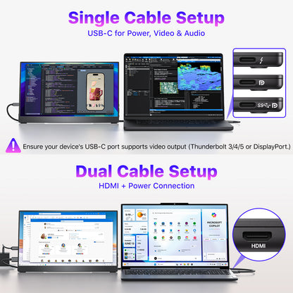 VisionOwl Portable Monitor 15.6 Inch 4K UHD 145% sRGB Second Screen, USB-C HDMI HDR FreeSync Travel Monitor for Laptop MacBook PC PS5 Xbox, VESA Mountable, with Speakers, Adjustable Kickstand