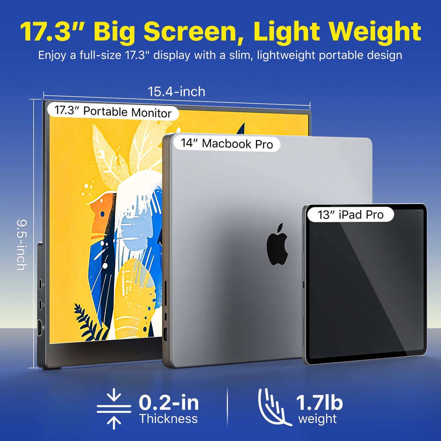 VisionOwl Large Portable Monitor 17.3-Inch 4K UHD 600 nits Laptop Monitor 150% sRGB USB-C HDMI IPS Portable Screen for Laptop PC Mac PS5 Xbox Built-in Kickstand Speakers VESA Mountable