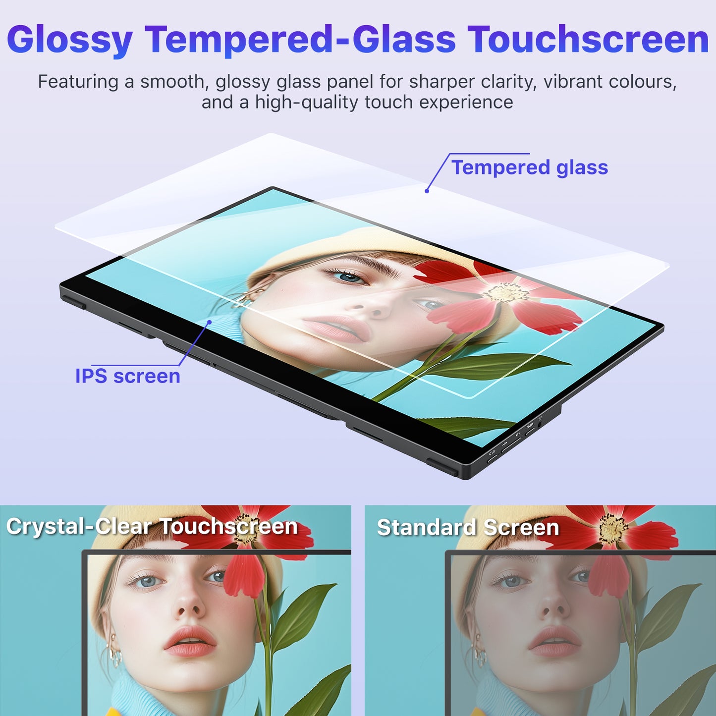 VisionOwl Portable Monitor Touchscreen 15.6 Inch 10-Point Touch Screen with Tempered Glass Laptop Monitor, USB-C HDMI Portable Screen for Laptop PC MacBook, Built-in Kickstand Speakers, VESA Holes