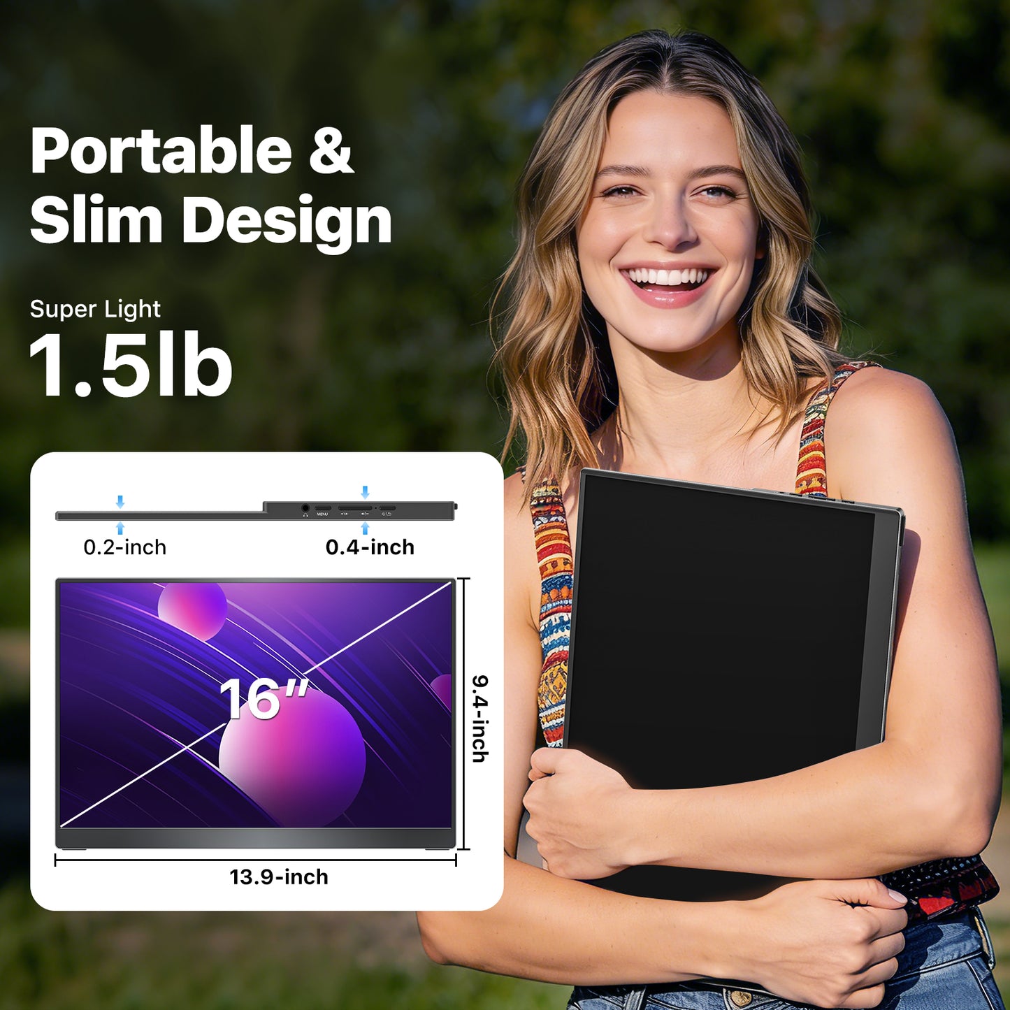 VisionOwl Portable Monitor 16 Inch 2.5K QHD 144Hz 16:10 Second Screen, USB-C HDMI HDR Travel Monitor for Laptop PC MacBook PS5 Xbox, VESA Mountable, with Speakers, Built-in Kickstand