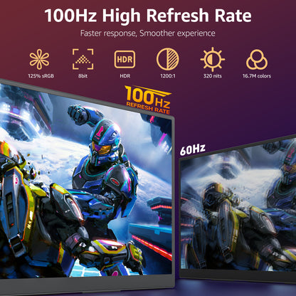 VisionOwl Large Portable Monitor-18.5 Inch Computer Gaming Display 100Hz 125% sRGB FHD 1080P USB-C HDMI IPS Screen