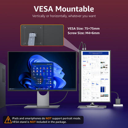 VisionOwl Large Portable Monitor-18.5 Inch Computer Gaming Display 100Hz 125% sRGB FHD 1080P USB-C HDMI IPS Screen