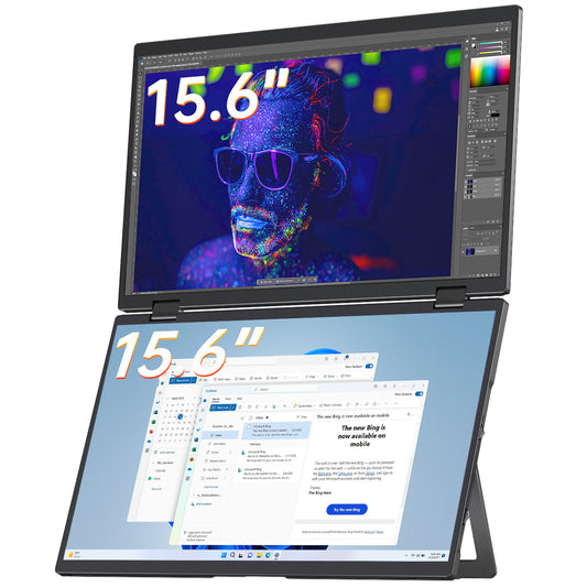 VisionOwl Stacked Portable Monitor 15.6inch Dual Foldable Travel Display 1080P 120% sRGB ΔE<2 USB-C HDMI Triple Laptop Screen Extender