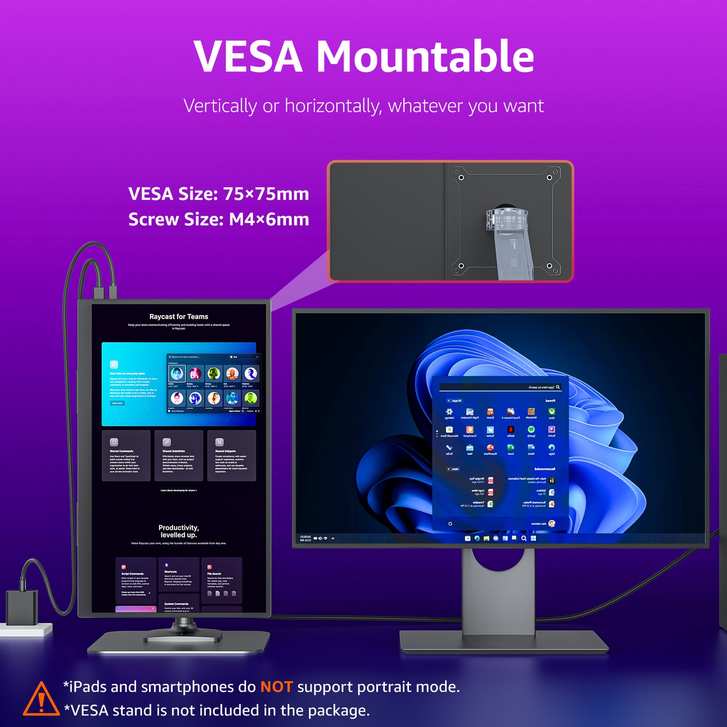 VisionOwl 18.5 Inch Portable Monitor, 100Hz FHD 1080P IPS Display, 125% sRGB, USB-C & HDMI, Built-in Stand & Speakers, VESA Compatible, External Screen for Laptop, Mac, Surface, Xbox, PS5/PS4