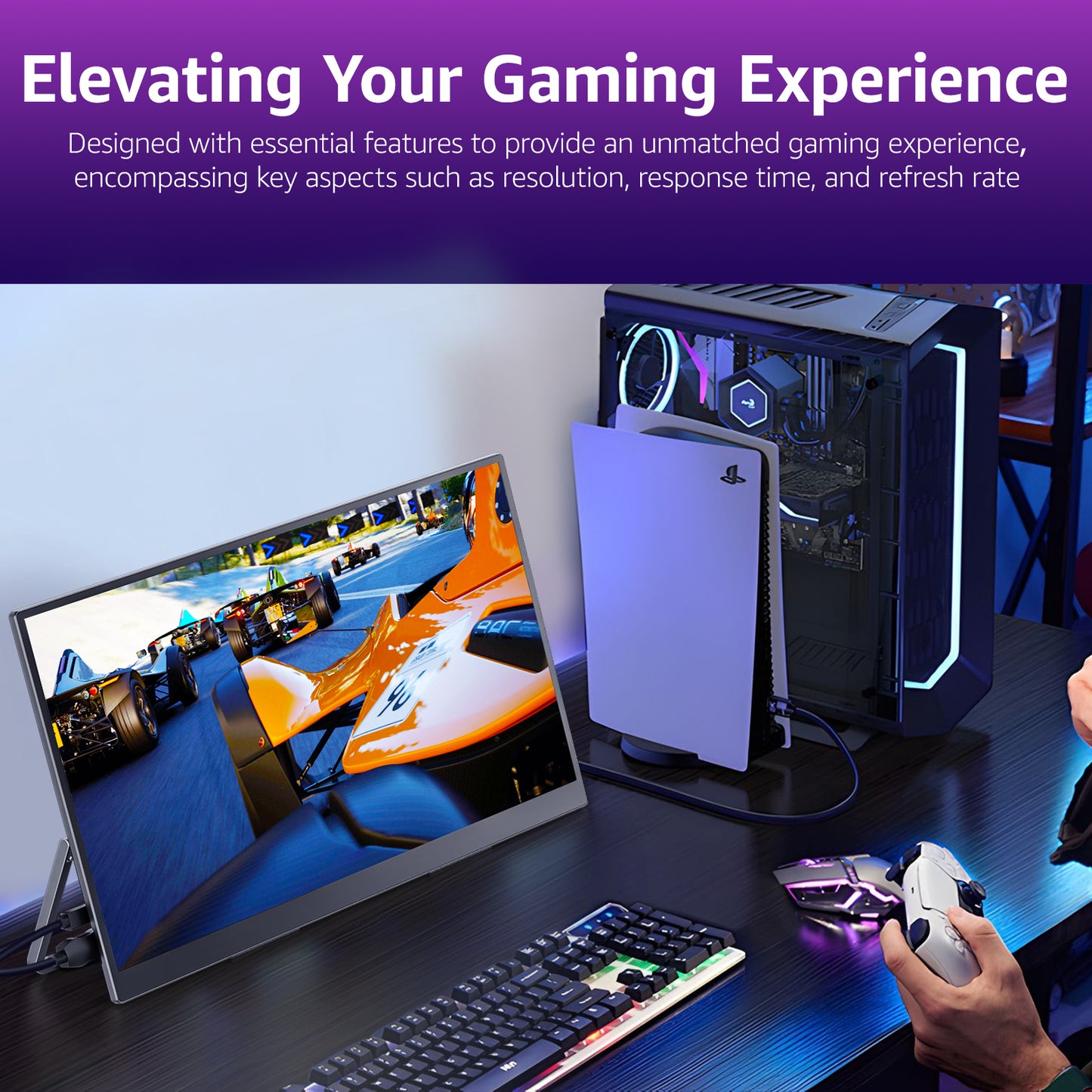 VisionOwl 18.5 Inch Portable Monitor, 100Hz FHD 1080P IPS Display, 125% sRGB, USB-C & HDMI, Built-in Stand & Speakers, VESA Compatible, External Screen for Laptop, Mac, Surface, Xbox, PS5/PS4