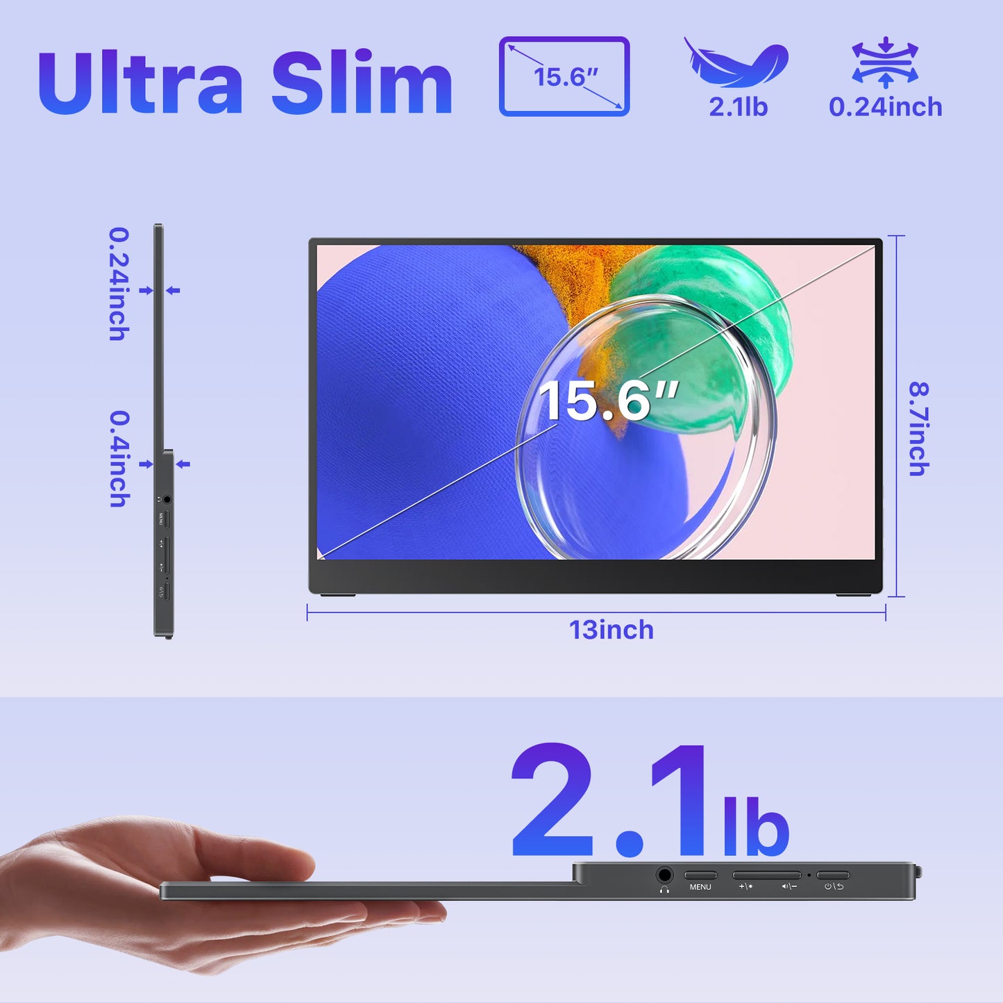 VisionOwl Portable Monitor Touchscreen 15.6 Inch 1080P 90% sRGB 10-Point Touch Screen with Tempered Glass USB-C HDMI Travel Monitor for Laptop MacBook PC PS5, with VESA Holes, Built-in Kickstand